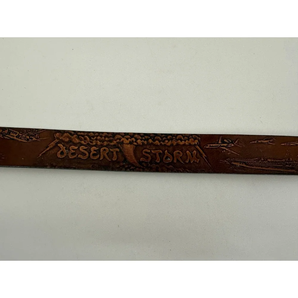 VTG Desert Storm Leather Belt 1990‎ USA Cowhide 6033 Miles Baghdad